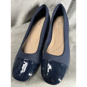 Clarks Women's 9.5 Navy Blue Leather Marilyn Sara Pumps Block Heel Shoes